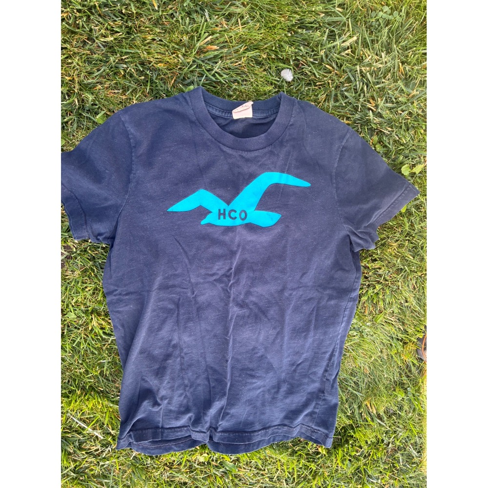 Hollister California Mens Small Navy Blue Graphic T-Shirt Turquoise Seagull Logo
